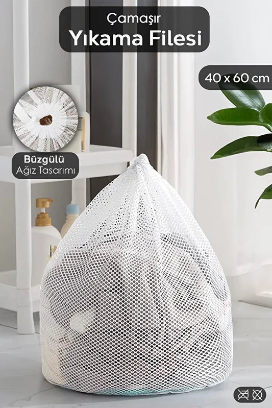 İpli Çamaşır Yıkama Filesi – 40x60 cm, Beyaz