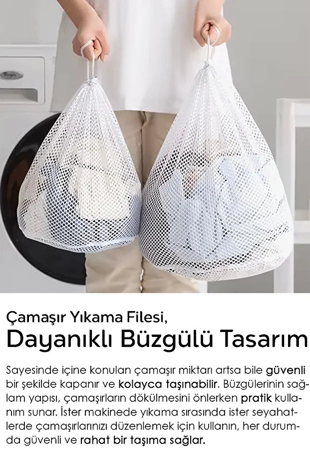 İpli Çamaşır Yıkama Filesi – 40x60 cm, Beyaz