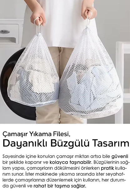 İpli Çamaşır Yıkama Filesi – 40x60 cm, Beyaz